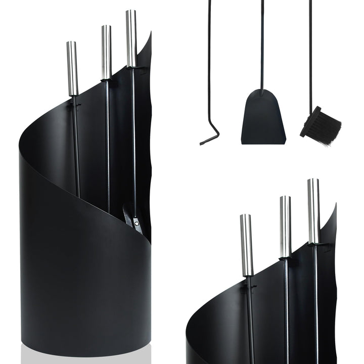 Edelstahl Kaminbesteck 4-Teilig Modern Ofenbesteck Set mit Metallgriff Kaminofen Besteck inkl. Schür
