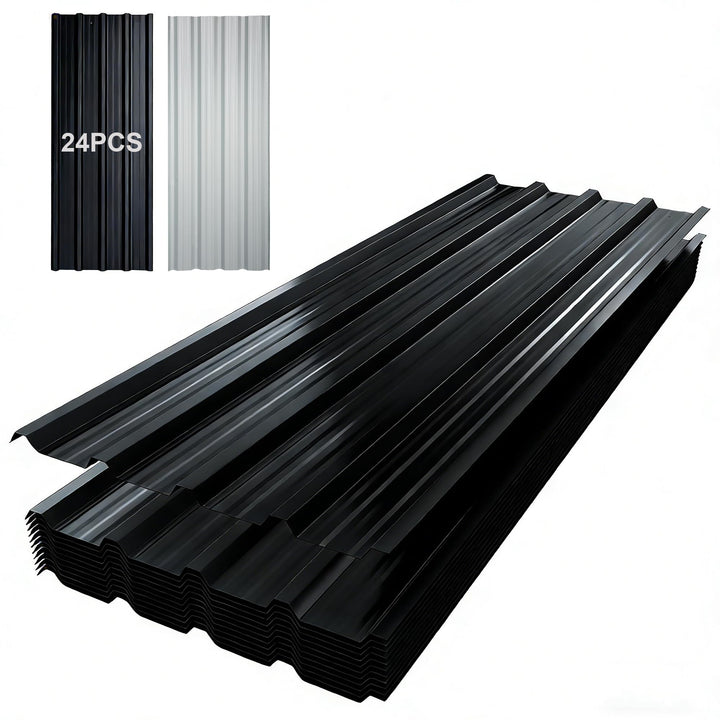 TEOV 24 Stück Trapezblech Dachplatten 115x45CM, Verzinkt Metall Dachplatten Wellblechplatten, Schwar