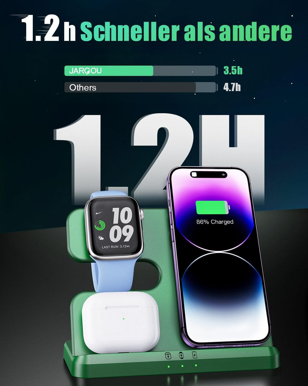 JARGOU 3 in 1 Kabelloses Ladegerät, Ladestation für Apple Watch und iPhone AirPods, Wireless Charger