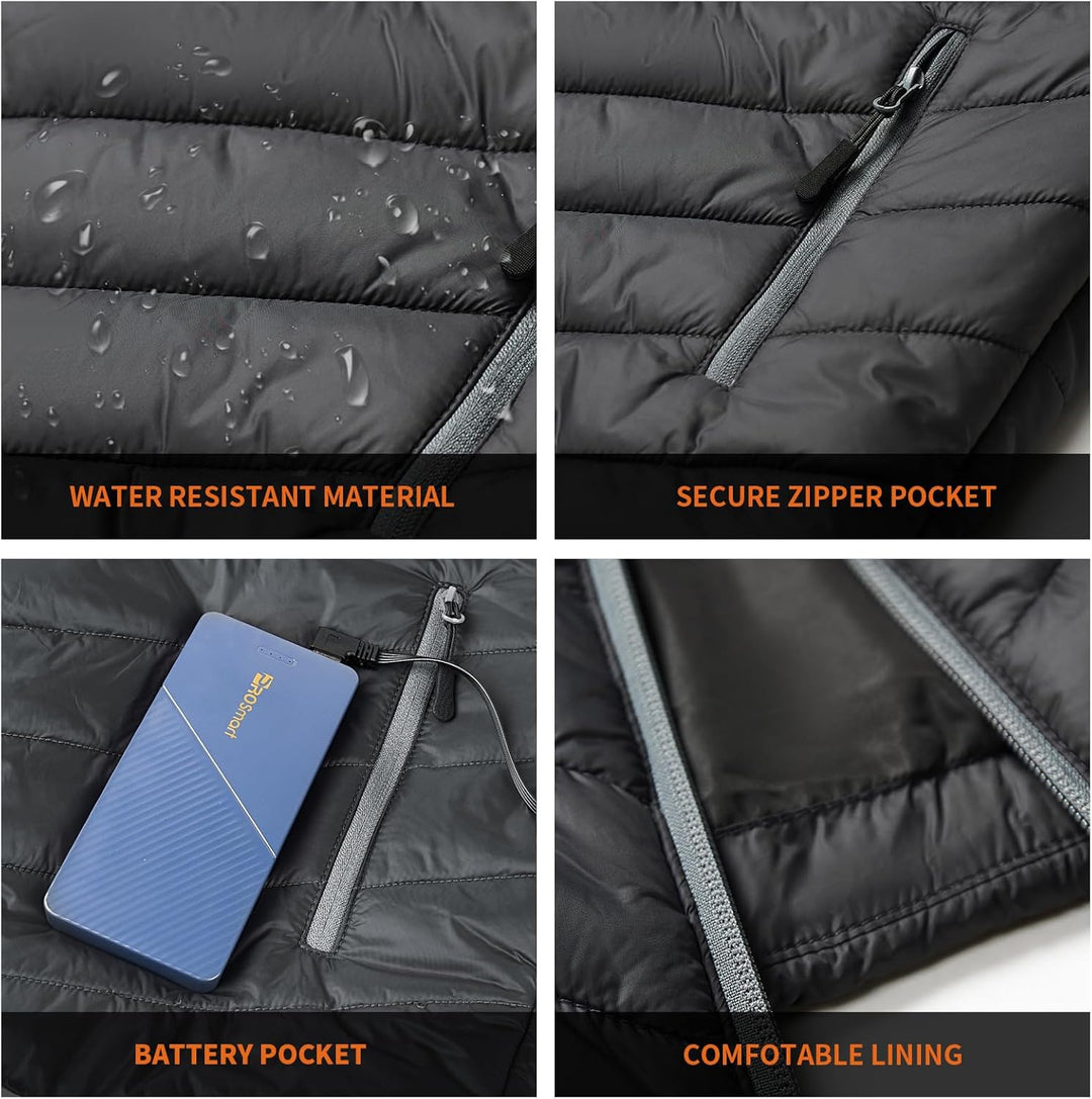 PROSmart Beheizte Weste Herren Leichtgewichts Beheizbare Weste mit USB Akku XXL, XXL