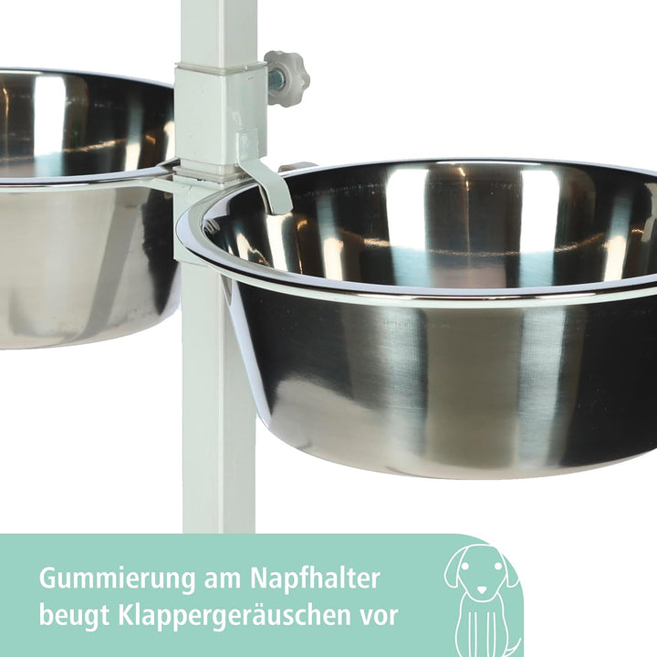 Kerbl Futterbar inklusive Edelstahlnäpfe, Stufenlos Verstellbarer Hunde Fressnapf, 2 x 1800 ml, Höhe