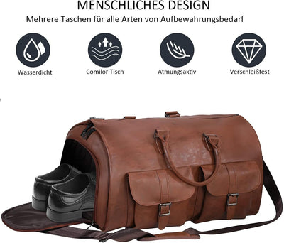 Tragbarer Kleidersack, Herrenkleidersack für Geschäftsreisen, grosse Lederreisetasche mit Schuhfach