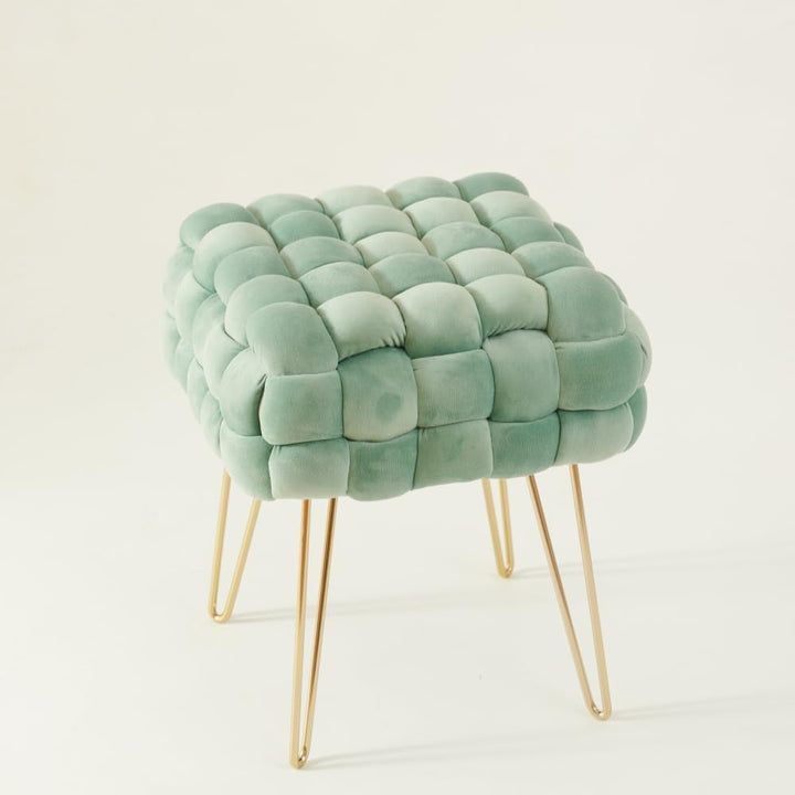 Zedelmaier Moderner Velvet Kosmetik Hocker, Quadratisch Ottoman-Fusshockermit goldfarbenen Metallbei
