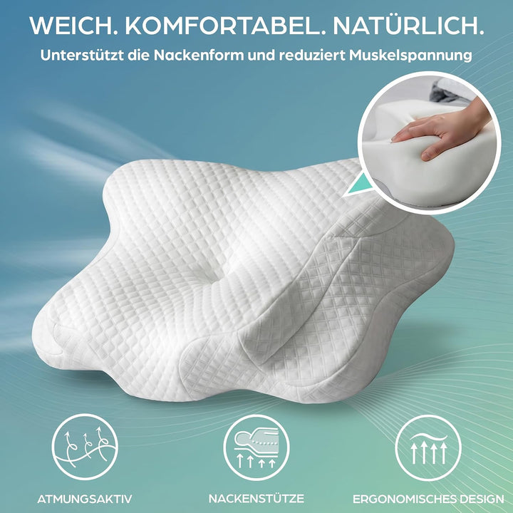 Flowen Nackenkissen Memory Foam | Ergonomisches Kopfkissen &amp; Kissen bei Nackenschmerzen | Nackenstüt