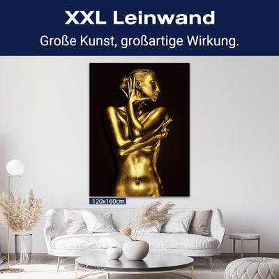 wandmotiv24 Leinwand-Bild Gold Collection, Grösse 60x45cm, Hochformat, Frau in Gold-metallic, Top-Mo