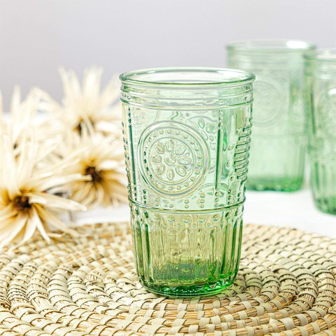 Bormioli Rocco Romantisches Set mit 4 Kühlgläsern, 473 ml, farbiges Kristallglas, Pastellgrün, herge