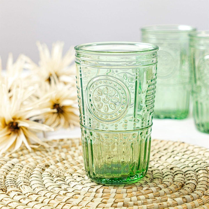 Bormioli Rocco Romantisches Set mit 4 Kühlgläsern, 473 ml, farbiges Kristallglas, Pastellgrün, herge