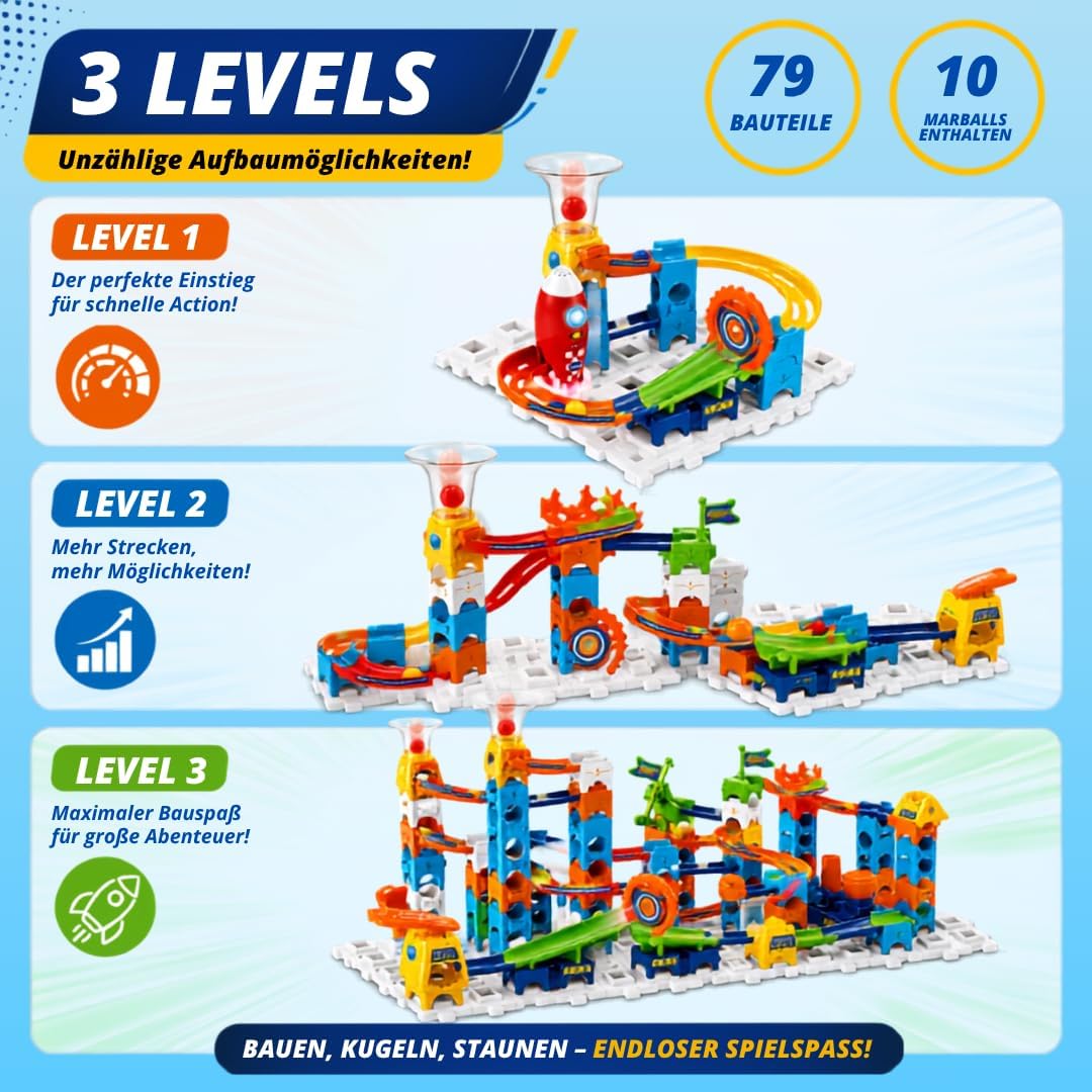 VTech Marble Rush - Rocket Set M100 E – Interaktive Murmelbahn mit spannenden Bahnelementen, verschi