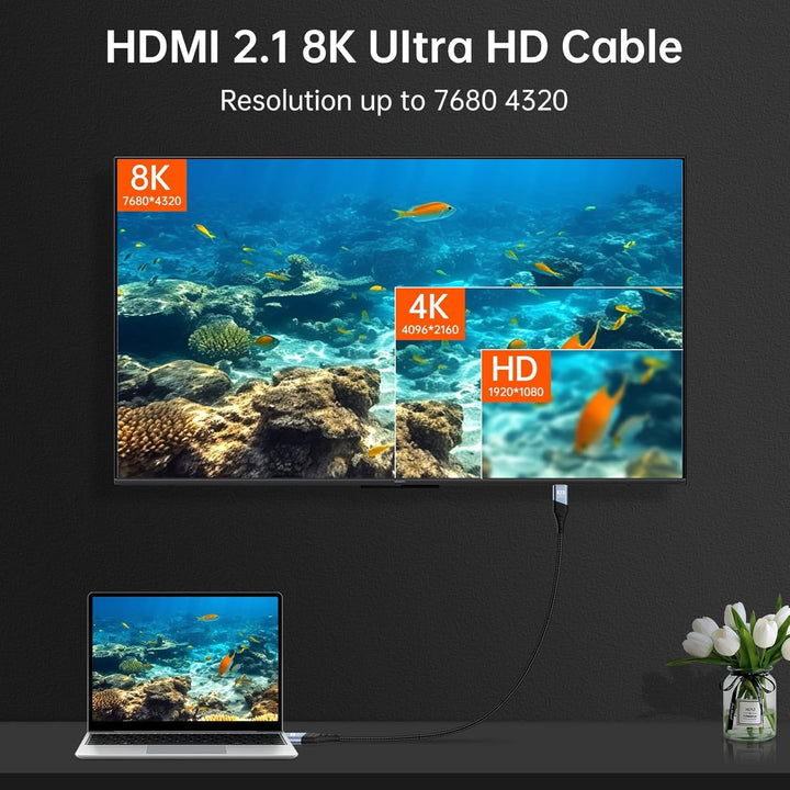 HDMI 2.1 Kabel 8K 2Meter (2 Stück), HDMI Kabel Ultra Highspeed 48Gbps 8K@60Hz eARC HDCP 2.2&amp;2.3 DTS: