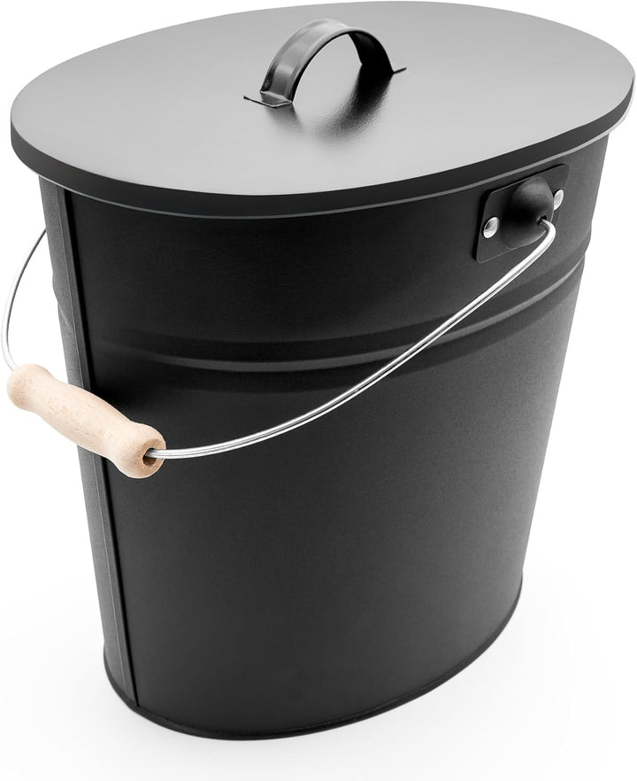 BigDean Ascheeimer mit Deckel 15 Liter mit Griff Ascheimer Oval