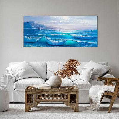 Wandbilder Dekoration Wohnzimmer Meer Welle Möwe Panorama Bilder auf Leinwand 120x50cm Leinwandbild