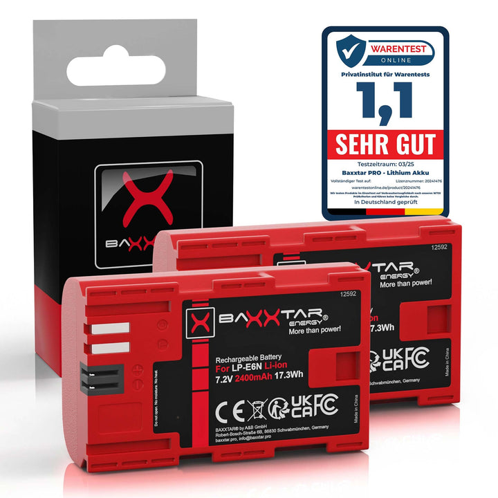 Baxxtar PRO II - Ersatz für Akku Canon LP-E6N (2X) (echte 2040mAh) optimiert 2x