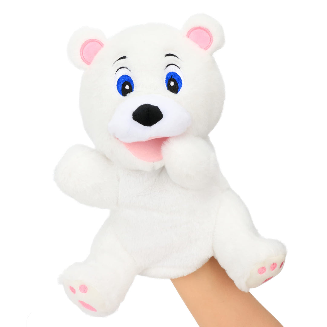 Hopearl Plüsch weisse Bär Handpuppe mit offenem beweglichem Mund für fantasievolles Spiel, Rollenspi
