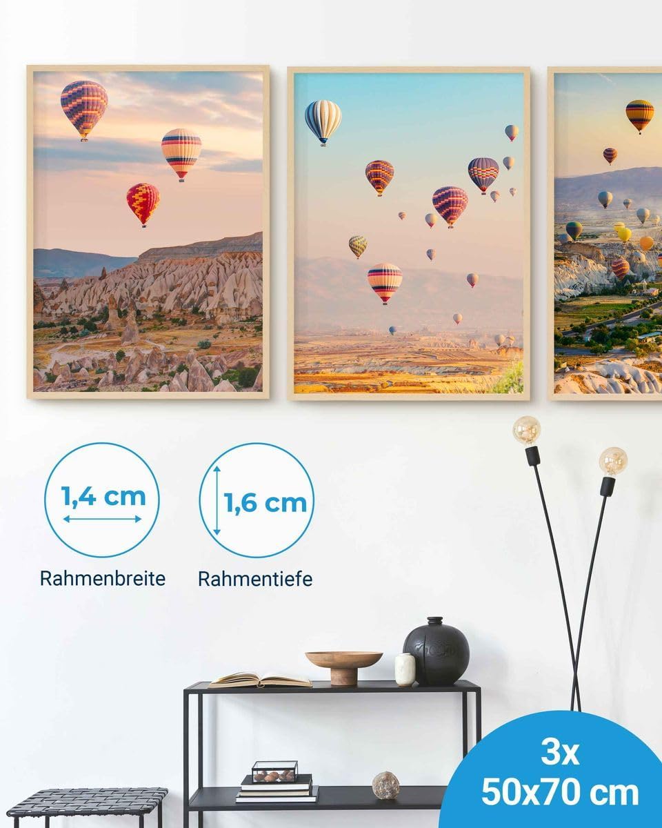 PHOTOLINI Bilderrahmen 50x70 Holz MDF Natur 3er Set, 50x70 cm Bilderrahmen gross, Rahmen 70x50 Puzzl