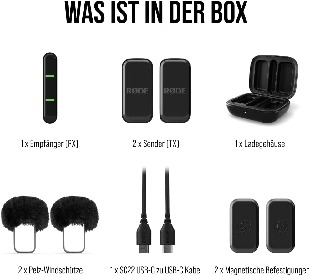 RØDE Wireless Micro - Kompaktes drahtloses Mikrofon, Zwei Mikrofone mit Ladehülle für die Erstellung