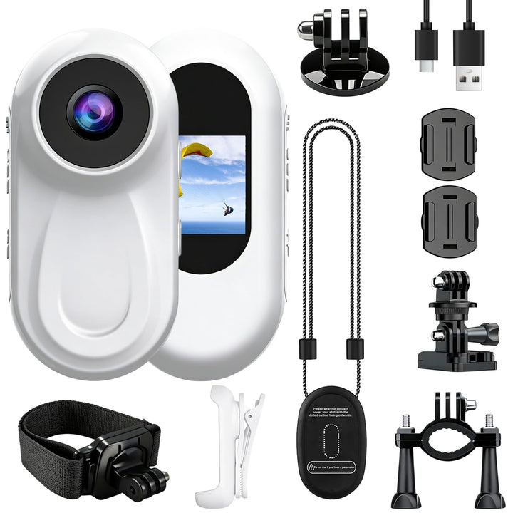 OBEST Mini Action Cam Action Kamera Motorrad Nachtsicht 360 Bodycam mit 0,85 Display, 1080P Vlog POV