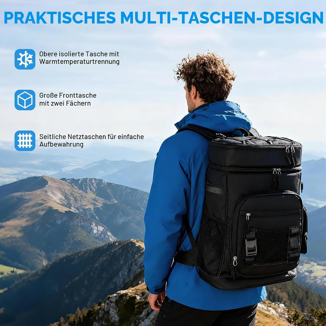 Grosser Wasserdichter Kühlrucksack 30L für 48 Dosen - Isolierter Campingrucksack mit Tragegurten, Au