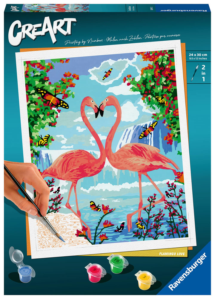 Ravensburger CreArt 28991 - Flamingo Love - Malen nach Zahlen Erwachsene, DIY Malset mit Pinsel und