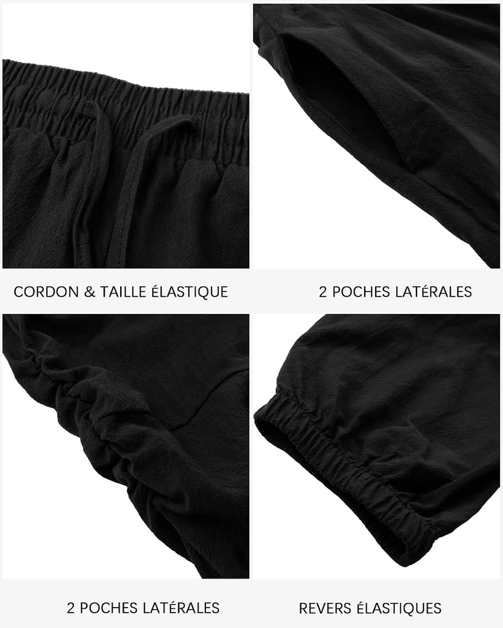 YAOBAOLE Herren-Hose, Leinen, mittelalterlich, lässig, Baumwolle, Leinen, Herren, Yoga, leicht, Somm