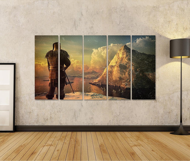 islandburner Bild auf Leinwand Wikinger Krieger Meer Schnee Berg Bilder Wandbilder Poster Leinwand 1