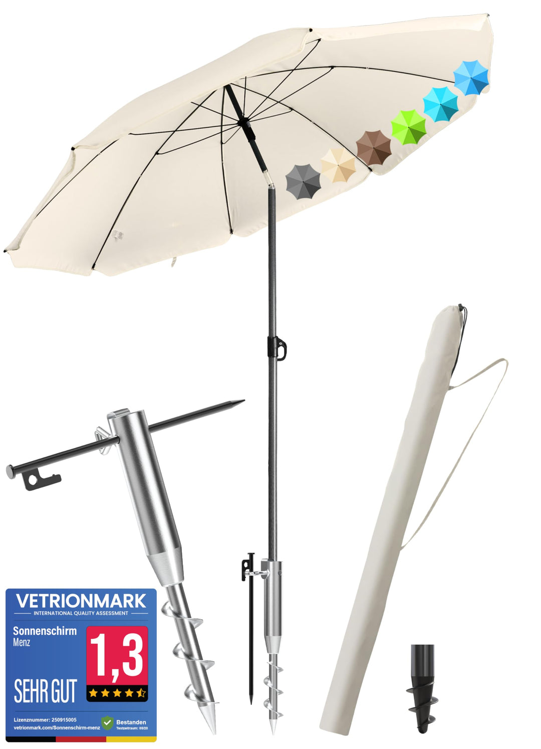 4smile Sonnenschirm Strand Set 3-in-1, Ø 180 cm Strandschirm Windfest Stabil mit Schirmhülle & Eindr