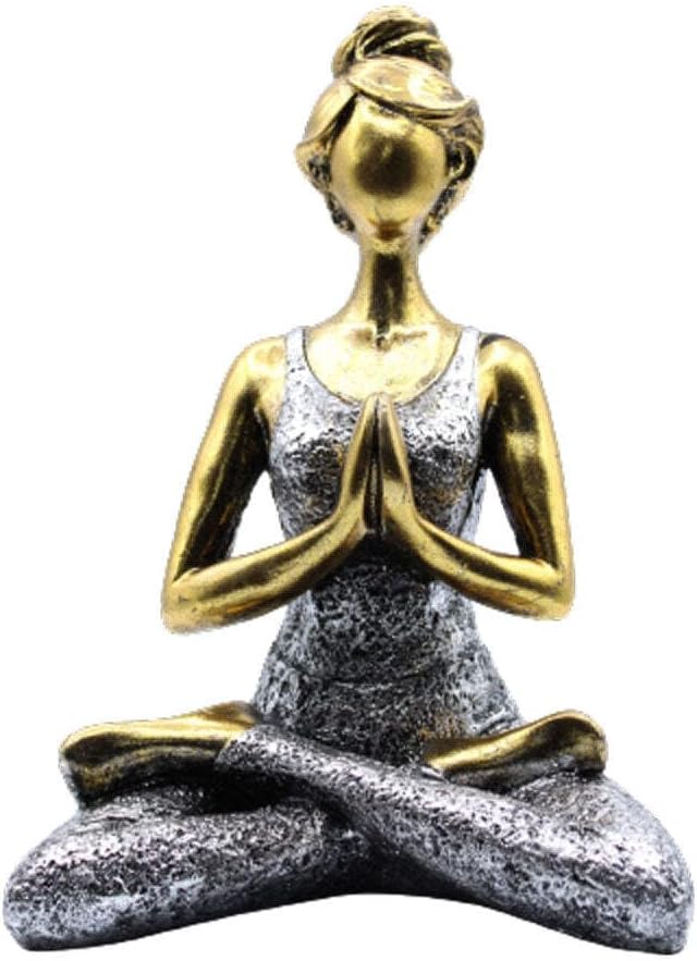 Yoga Lady, Mädchen Frau, Figur 24 cm hoch Handgefertigt Polystone Bronze Silber