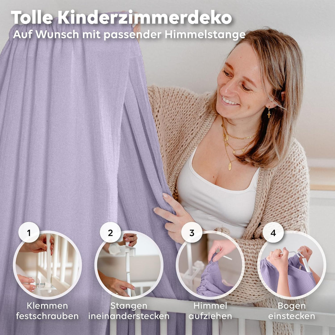 lilimaus Betthimmel Babybett mit Gold Applikation in 12 Farben [inkl. Himmelstange] - Himmel Babybet