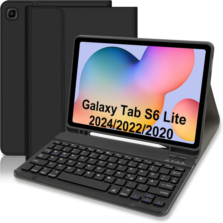 Hülle mit Tastatur für Samsung Galaxy Tab S6 Lite 2024/2022/2020, Schutzhülle mit Pencil Halter Wire