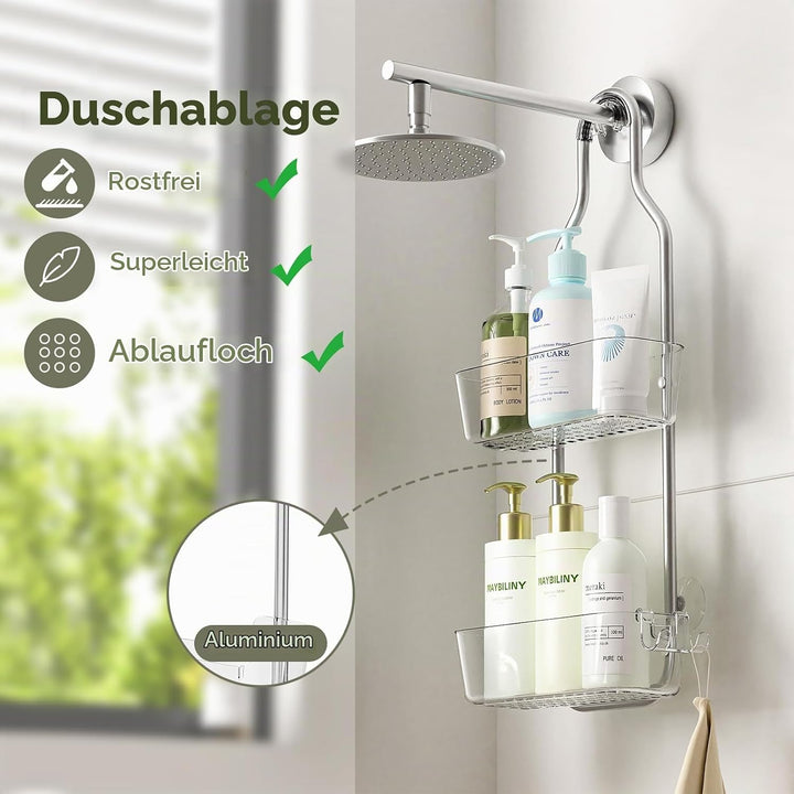 Ettori Hängende Dusche Caddy, 2-Schicht rostfreier Dusche Organizer, Aluminium Badezimmer Organizer