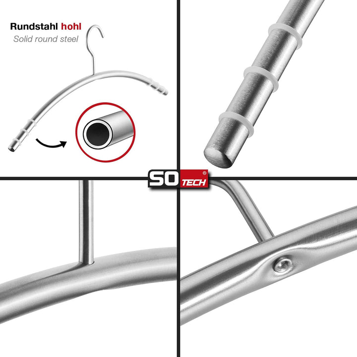 SOTECH 5 Stück Design Kleiderbügel Edelstahl SS201 mit Antirutschringen (Haken 360 Grad drehbar, Run