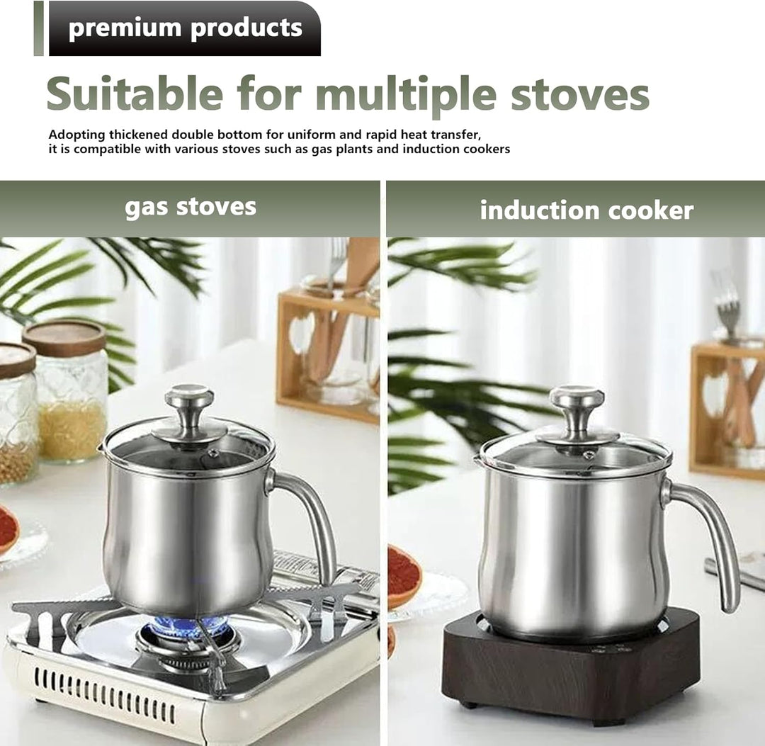 Edelstahl Milchtopf Mit Deckel,2 Liter Edelstahltopf Mit Glasdeckel,Puddingtopf Aus Edelstahl,Suppen