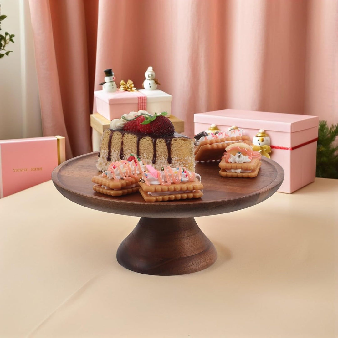 Sosoport Serviertablett Aus Akazienholz Rundes Holztablett Mit Stabilem Fuss FüR Kuchen Snacks Und C