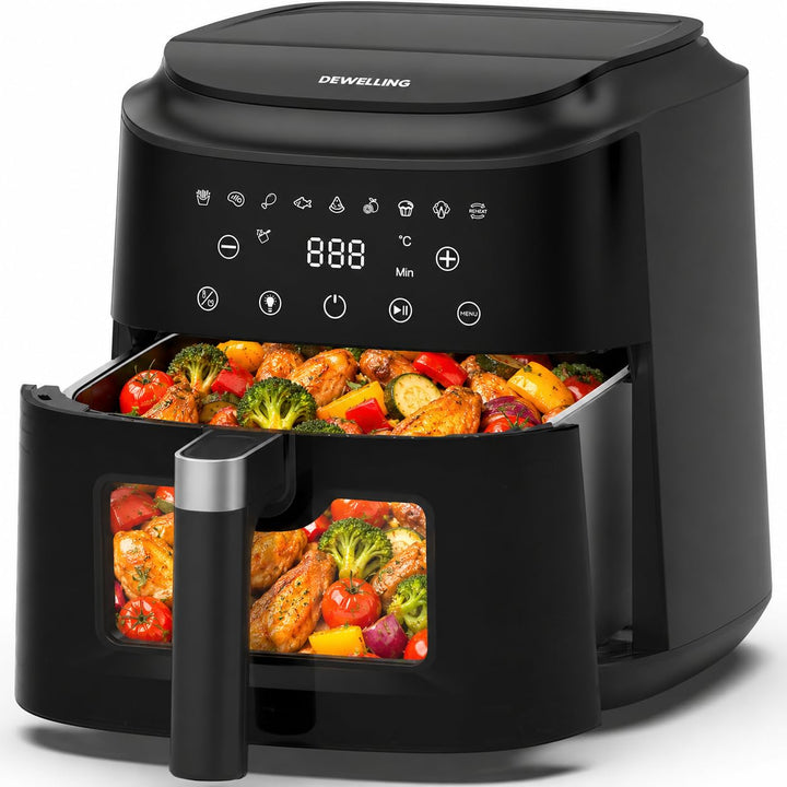 Airfryer XL 6L, Heissluftfritteuse mit Sichtfenster, Heissluftfriteuse mit Touch Screen, 9 Programme