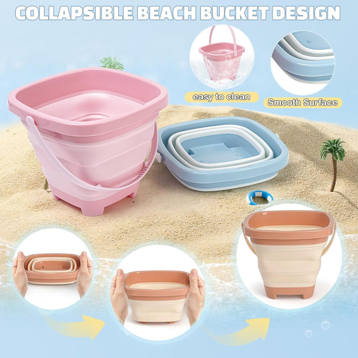 Dreamon Sandspielzeug Strandspielzeug Kinder, 18 PCS Reise Sandspielzeug mit Faltbarer Eimer, Sandka