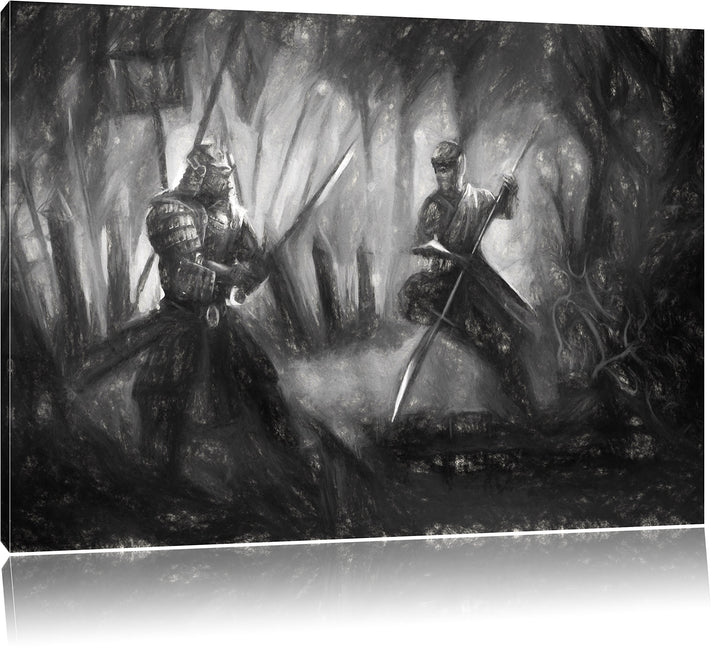 Pixxprint Kampf zwischen Samurai und Ninja als Leinwandbild/Grösse: 100x70 / Wandbild/Kunstdruck/fer