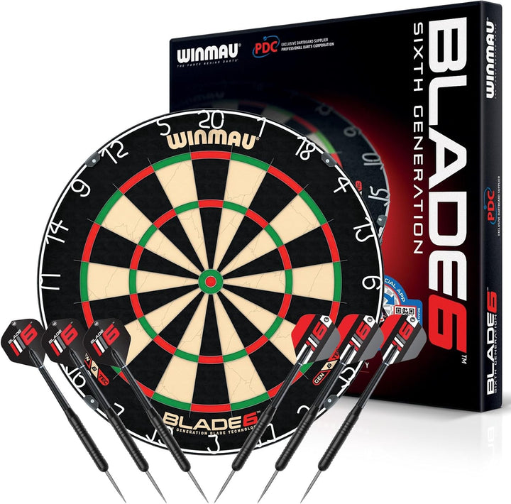 WINMAU Blade 6 Professionelle Bristle Klassische Dartscheibe with Darts Set (2 Sätze Darts)