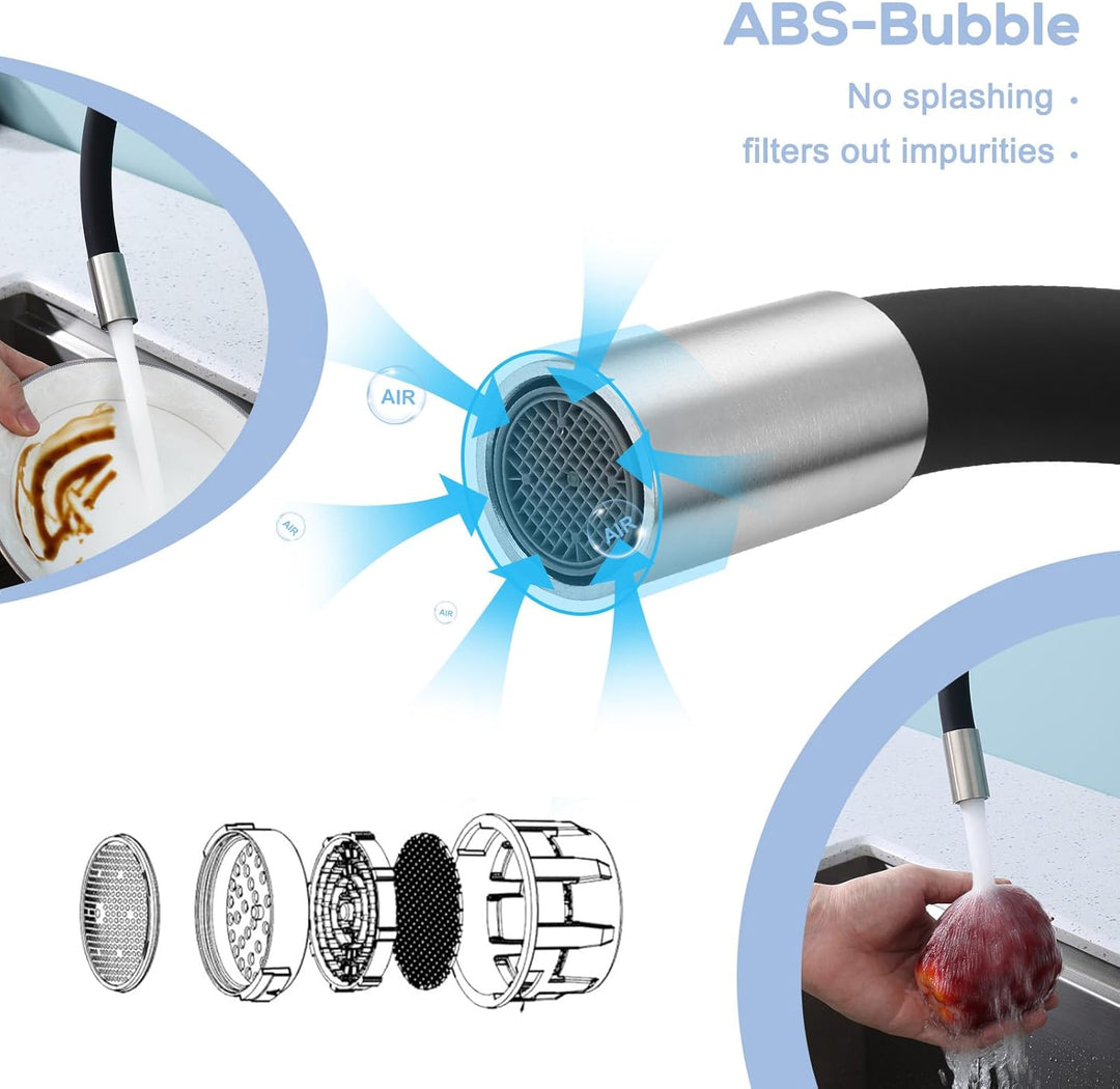 BONADE Wasserhahn Küche Schwarz, Küchenarmatur Schwarz mit Flexibler Auslauf, 360° drehbare Armatur