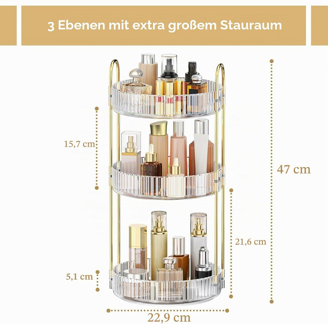 MOKANI Make Up Kosmetik Organizer, 360° Dreh Schmink Organizer, 3 Ebenen, Multifunctional Makeup Ski