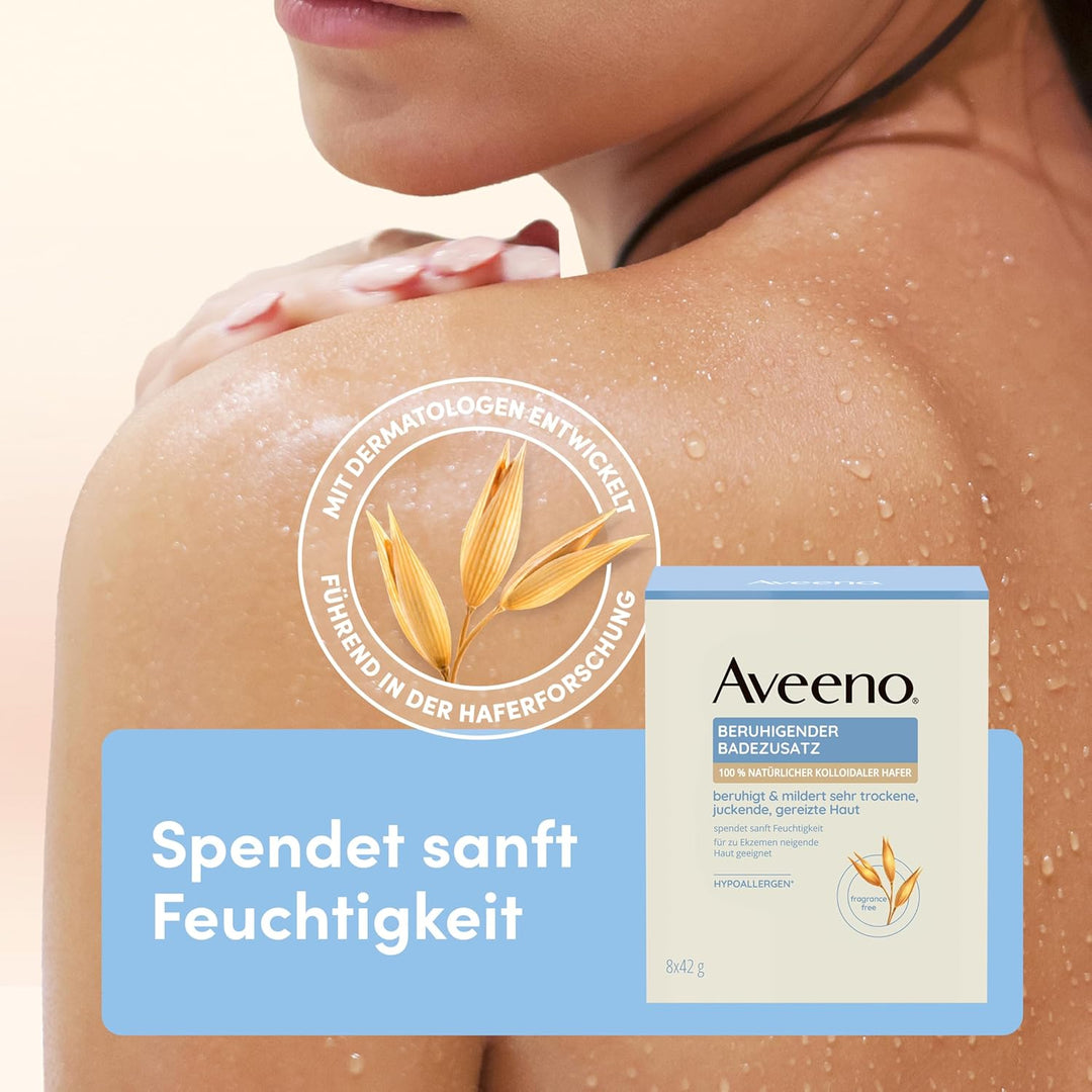 Aveeno Beruhigender Badezusatz 8 x 42 g, pflegendes Entspannungsbad aus 100 Prozent natürlichem koll