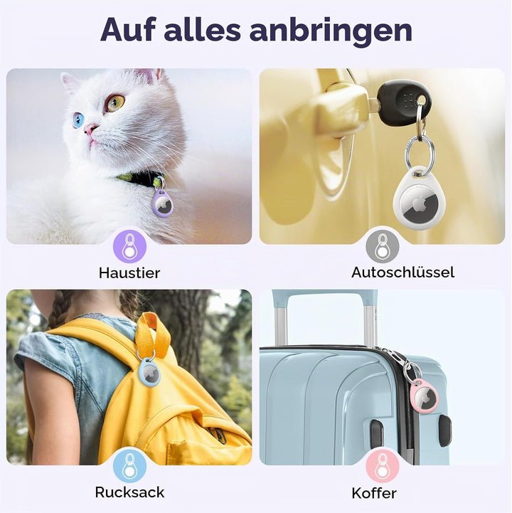 UNBREAKcable 360° Schutzhülle für AirTag [4er-Pack], TPU Vollschutz Schlüsselanhänger mit 304 Edelst