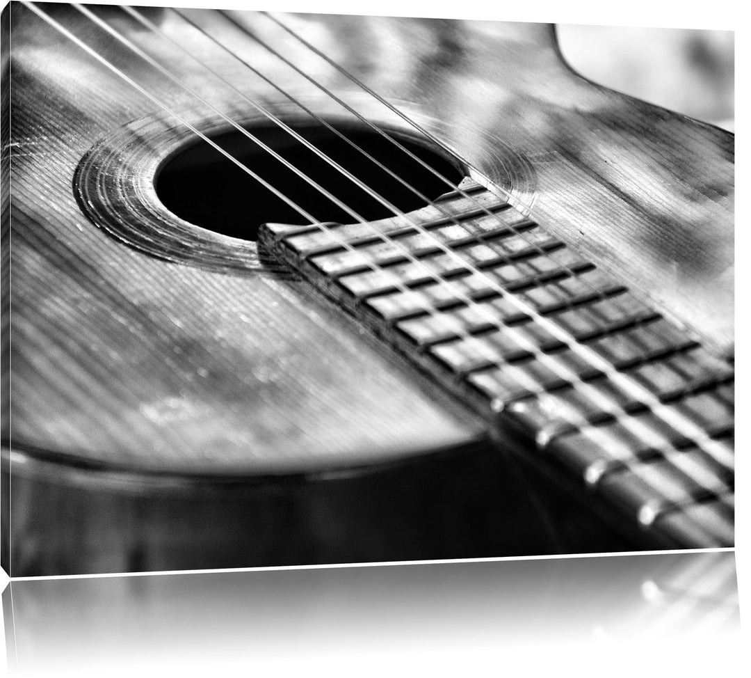 Pixxprint Gitarrensaiten am Schallloch als Leinwandbild/Grösse: 100x70 cm/Wandbild/Kunstdruck/fertig