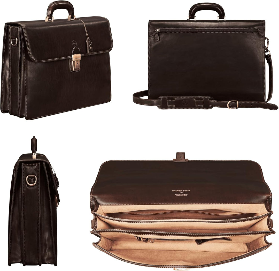 Maxwell Scott Herren Leder 17’’ Laptop Aktentasche in Dunkelbraun - Paolo3 Large, Dunkelbraun