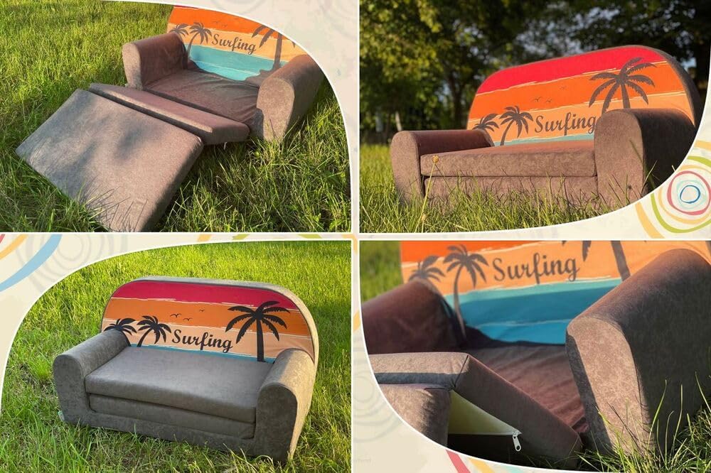 FORTISLINE Kindersofa Mini zum Aufklappen Viele Muster W386 (Surfing), Surfing
