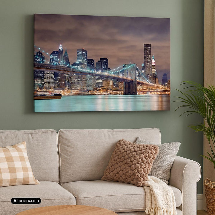 Bilder auf Leinwand Stadt Brücke Wolkenkratzer Leinwandbild 70x50cm Wandbilder Dekoration Wohnzimmer