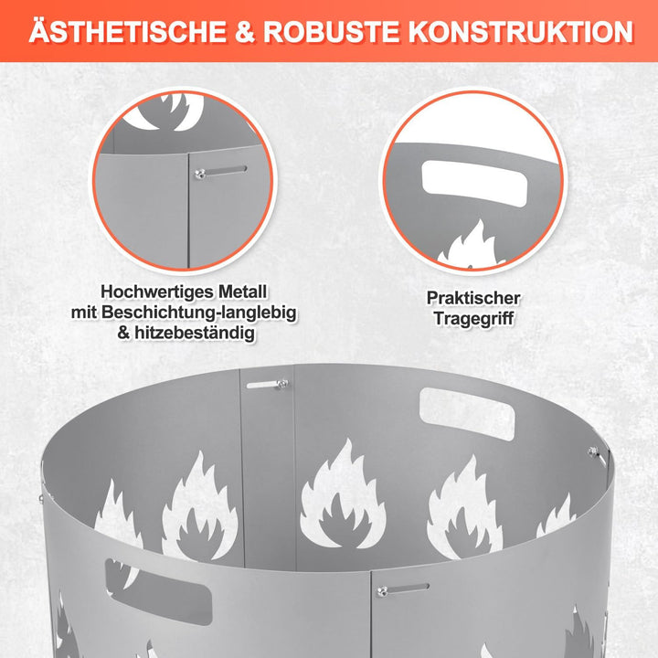 Funkenschutz Feuerschale Verstellbarer Ø 55–60 cm,Funkengitter mit Griff,1,2mm Starkes Stahlblech,4-