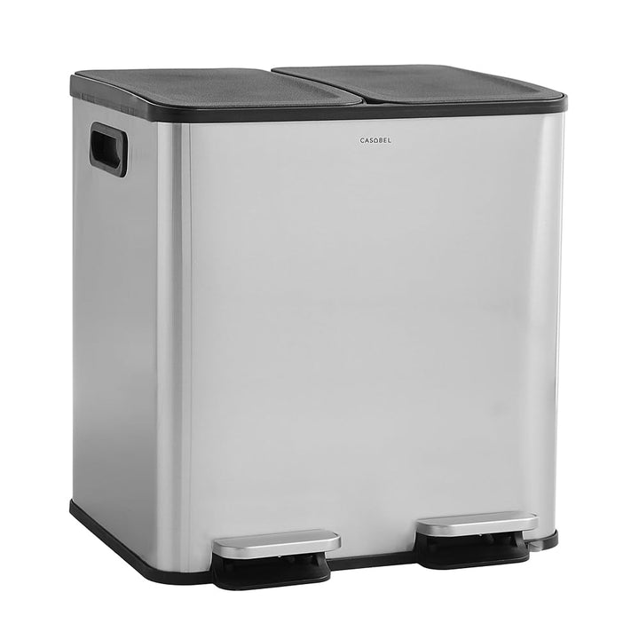 CASABEL Mülleimer Küche mit 2 Fächern, 2x15L, Tretmülleimer aus 100% Edelstahl, fingerabdruckresiste