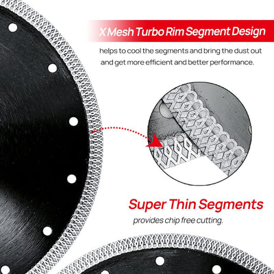 DT-DIATOOL Diamant Trennscheibe 200 mm x 25,4 mm/22,23 mm/16mm Sägeblatt mit X Mesh Turbo für Porzel