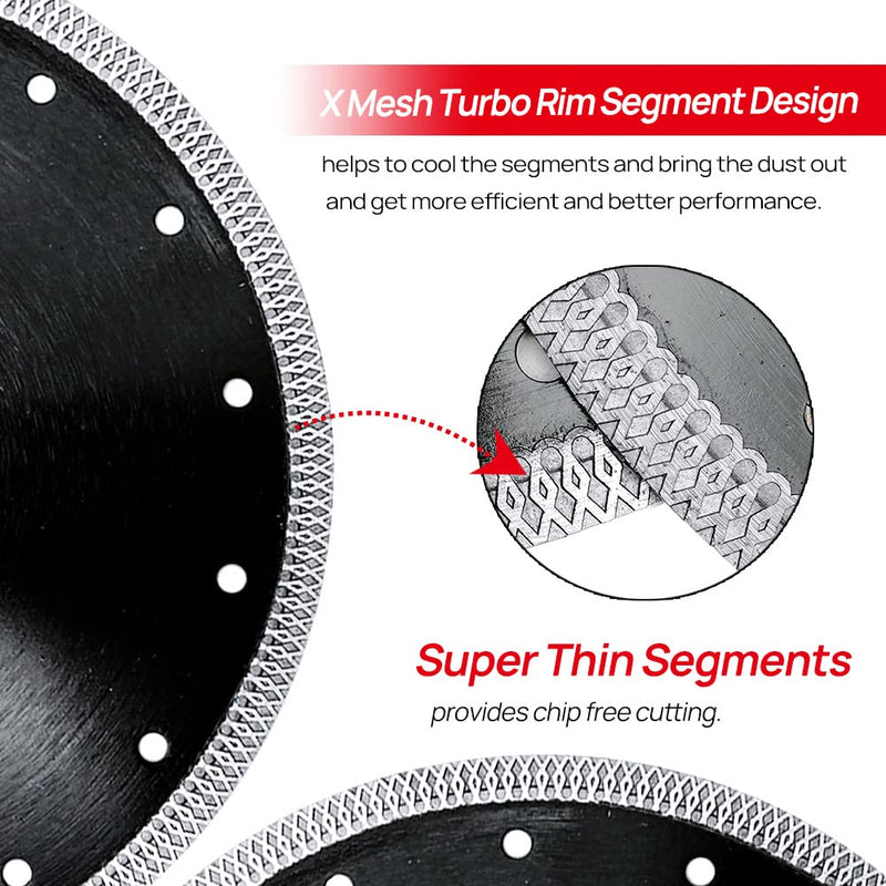 DT-DIATOOL Diamant Trennscheibe 250 mm x 25,4 mm/20 mm/16mm Sägeblatt mit X Mesh Turbo für Porzellan