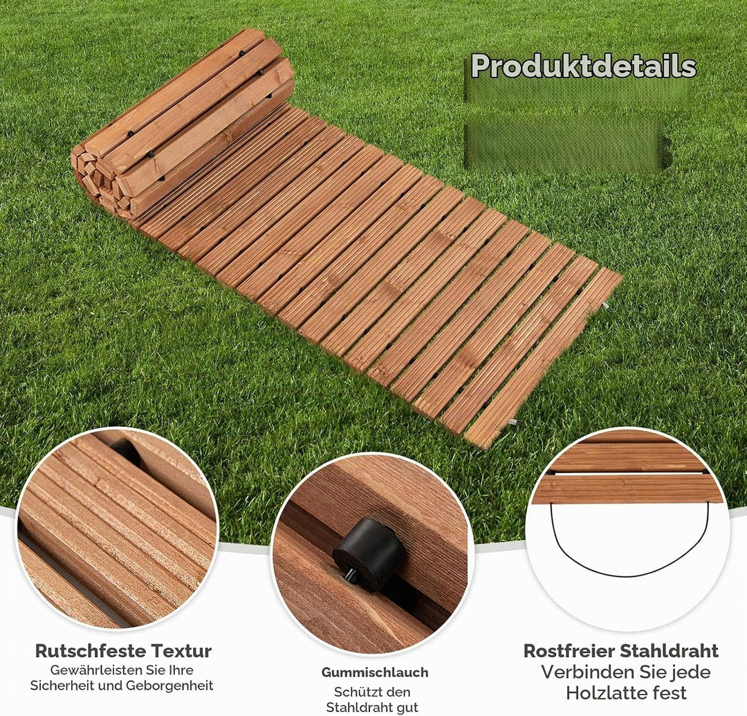 SOARS Rollweg, Gartenweg aus Tannenholz mit Tragegriff &amp; Metalldraht, Gartentritt, Gehweg, Holztritt