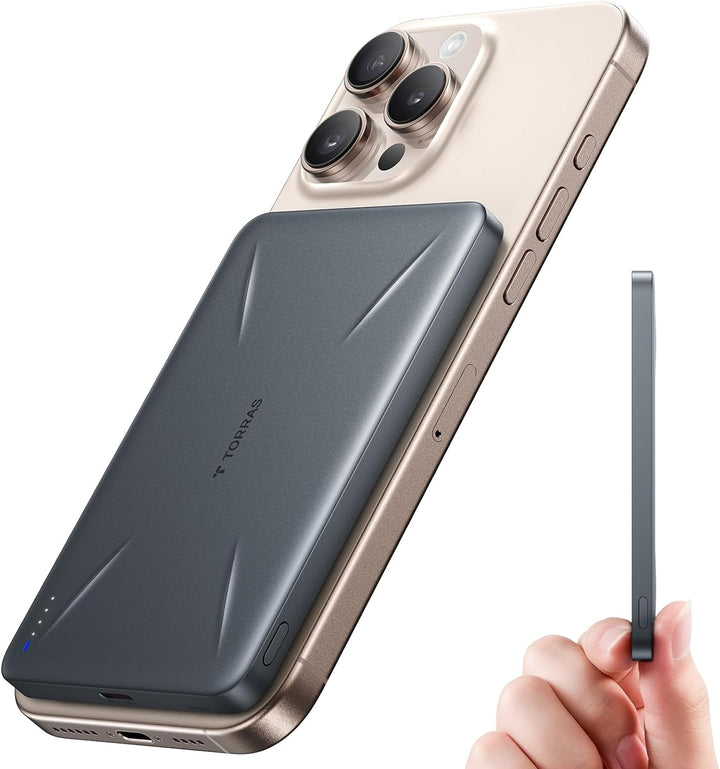 TORRAS Ultra-Slim für MagSafe Power Bank, Wireless Magnetische Powerbank 5000mAh mit USB-C Schnell A